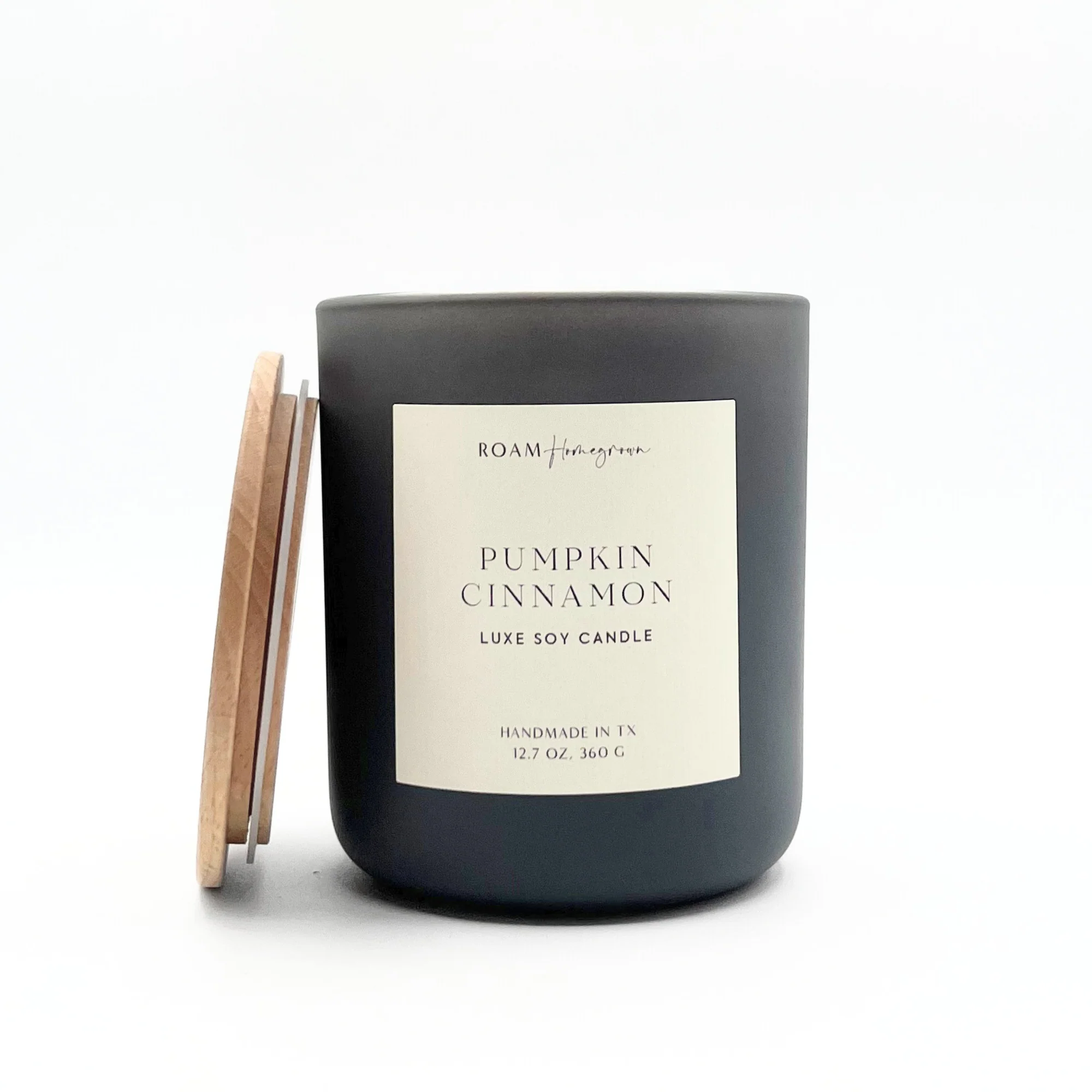 Pumpkin Cinnamon Soy Candle, 12.7 oz, Matte Glass with Wood Lid