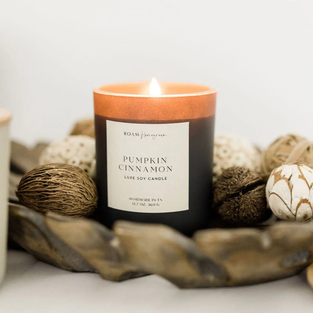 Pumpkin Cinnamon Soy Candle, 12.7 oz, Matte Glass with Wood Lid - Image 2
