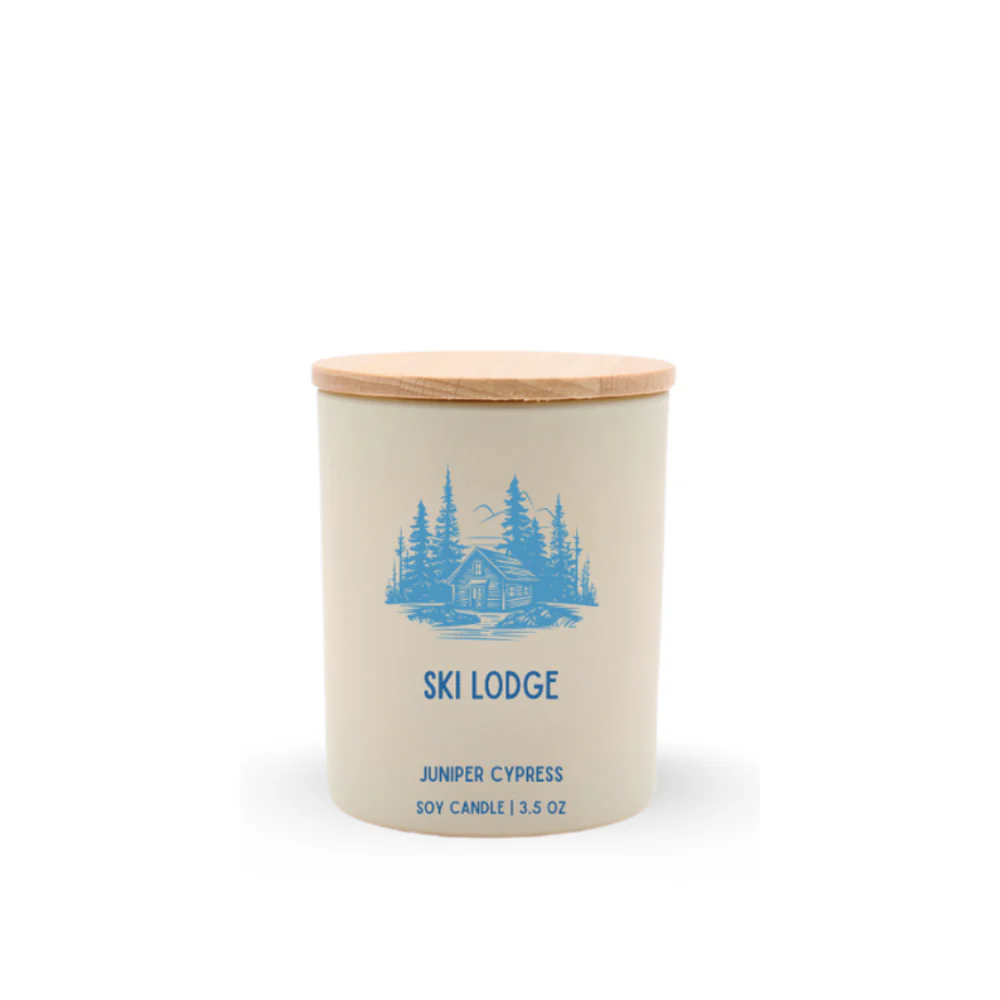 Ski Lodge Travel Soy Candle, Optional Name Drop