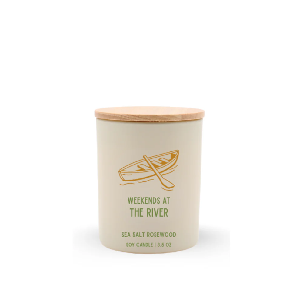 Weekends at the River Travel Soy Candle, Optional Name Drop